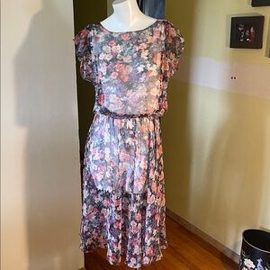Vintage Ursula of Switzerland Floral Sheer Floral Print Midi Dress